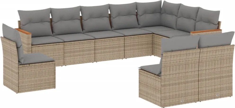vidaXL Set canapele de grădină cu perne, 10 piese, bej, poliratan