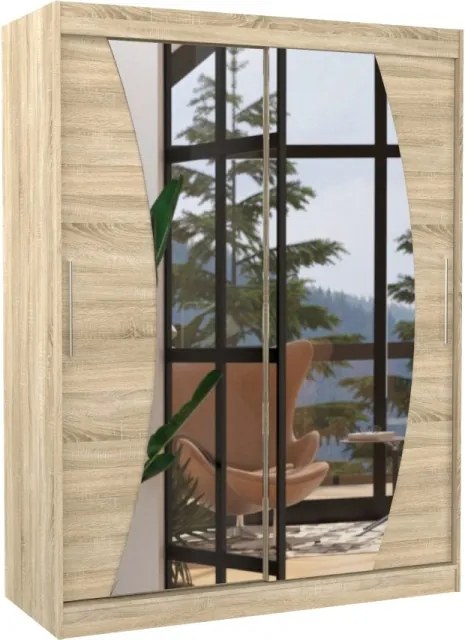 Dulap cu usi glisante si oglinda 150x200 cm, Modesto, ADRK Furniture (Culoare: Alb)