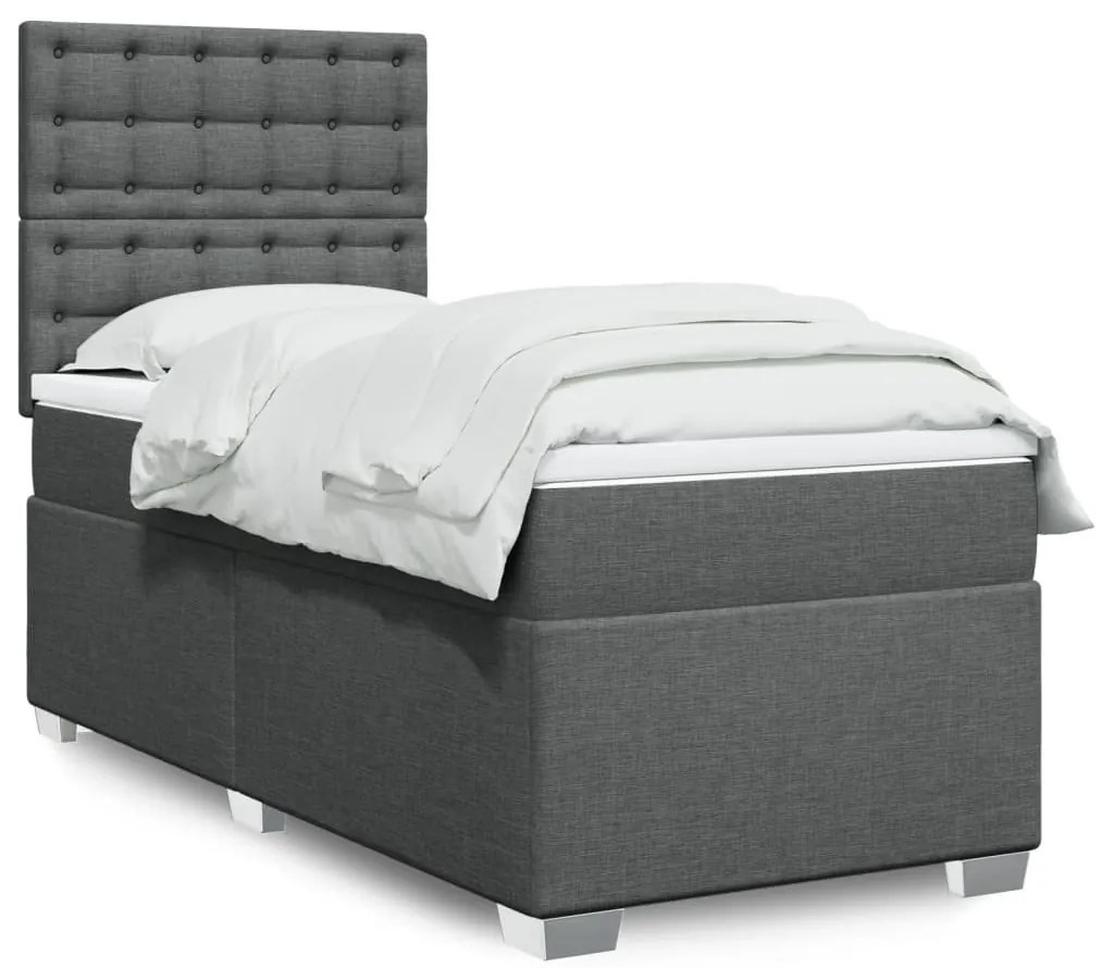 vidaXL Pat box spring cu saltea, gri închis, 80x200 cm, textil