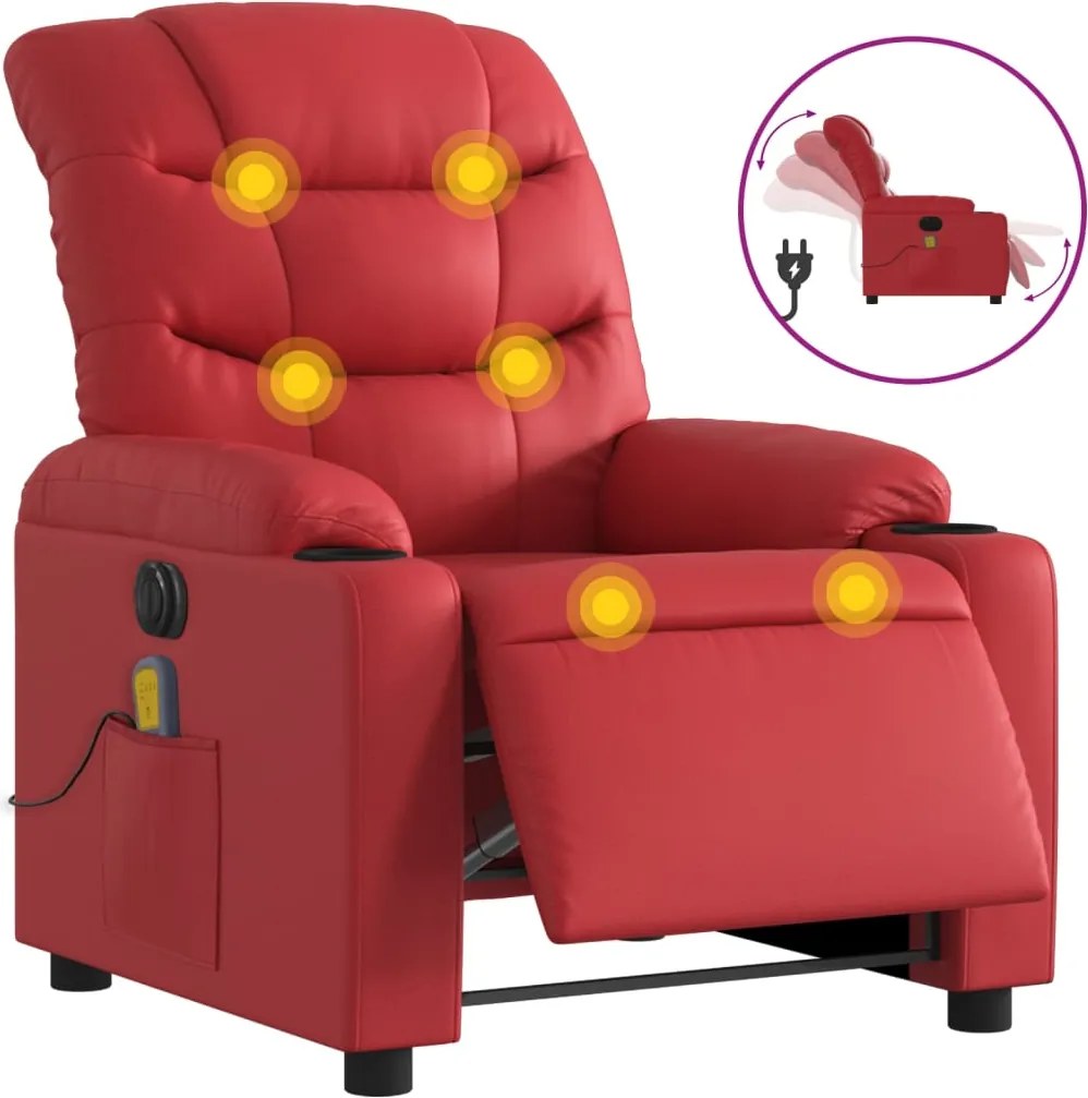 vidaXL Fotoliu electric de masaj rabatabil, roșu, piele ecologică