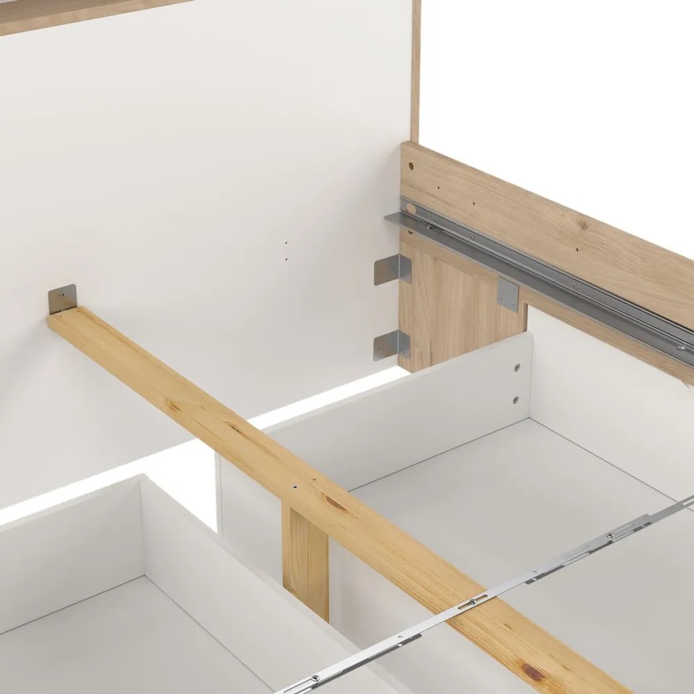 Pat matrimonial în culoare naturală cu aspect de lemn de stejar cu spațiu de depozitare fără somieră 140x200 cm Ikast – Tvilum