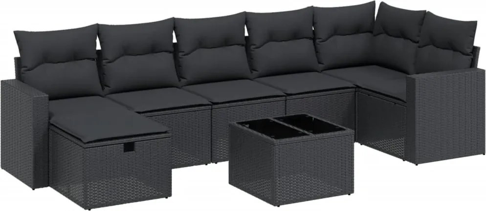 vidaXL Set mobilier de grădină cu perne, 8 piese, negru, poliratan