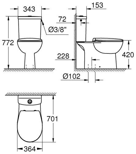 GROHE 39346000 - Vas WC pe pardoseală BAU cu evacuare verticală, ceramică/alb