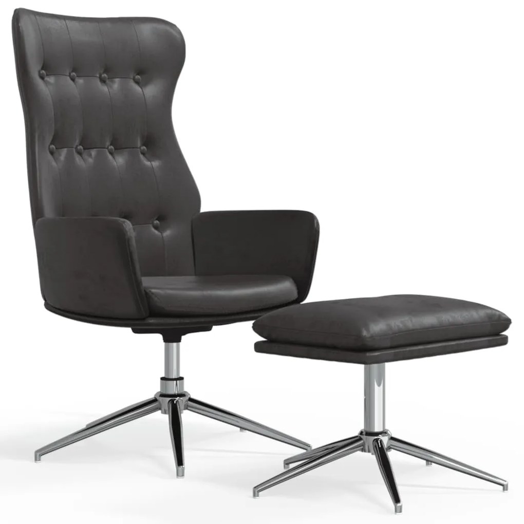 3097719 vidaXL Scaun de relaxare cu taburet, negru lucios, piele ecologică
