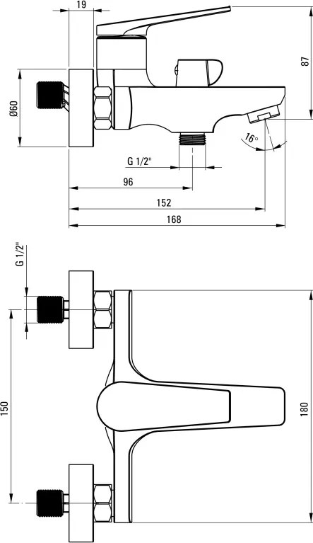Ivo Baterie pentru cadă, montare pe perete Finisaj: Crom BLI_010M