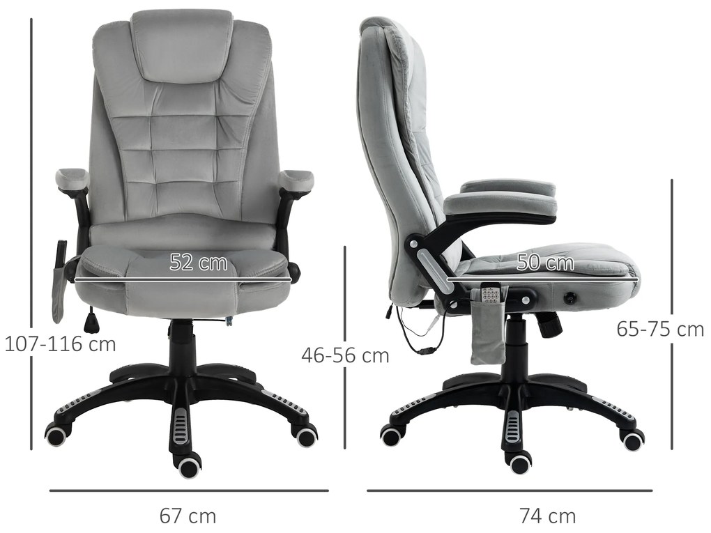 Vinsetto Scaun de birou cu masaj vibrator, Scaun ergonomic de birou cu funcție de încălzire, întindere, reglabil pe înălțime, scaun de director cu telecomandă, buzunar lateral, aspect de catifea, maro | Aosom Romania