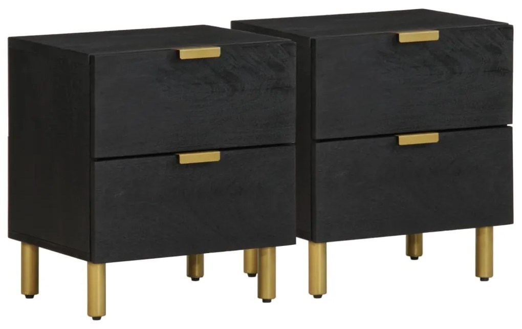 vidaXL Noptiere, 2 buc., negru, 40x33x46 cm, lemn masiv de mango