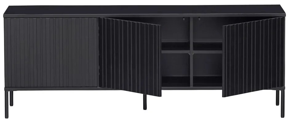 Comodă TV neagră din lemn de pin 150x56x44 cm Gravure – WOOOD