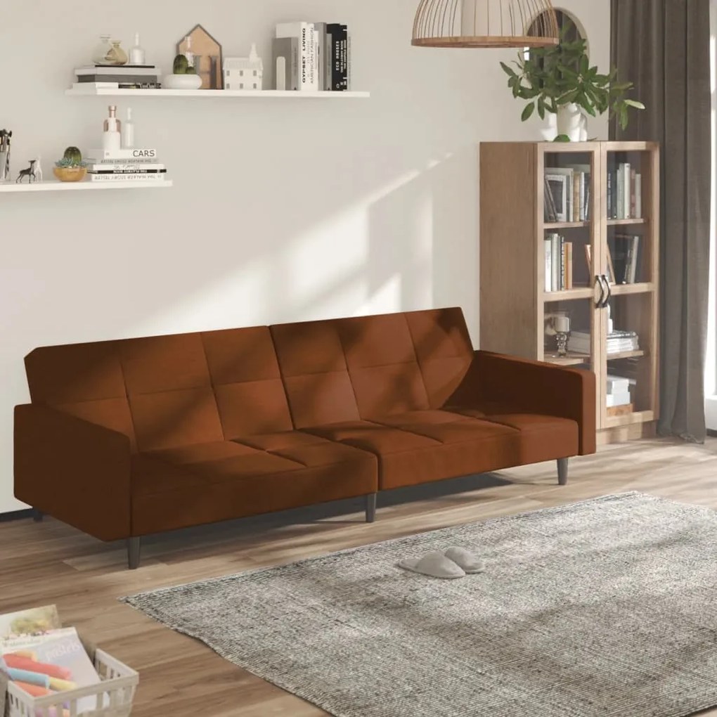 340677 vidaXL Canapea extensibilă cu 2 locuri, maro, microfibră