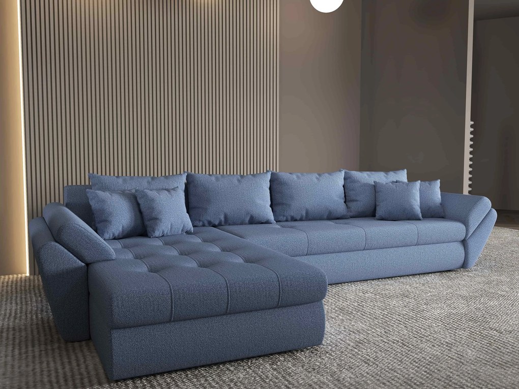 Colțar extensibil dumonde cu ladă de depozitare si sezut confortabil din spuma high-density, Loana XL Enjoy Albastru 335x185 cm