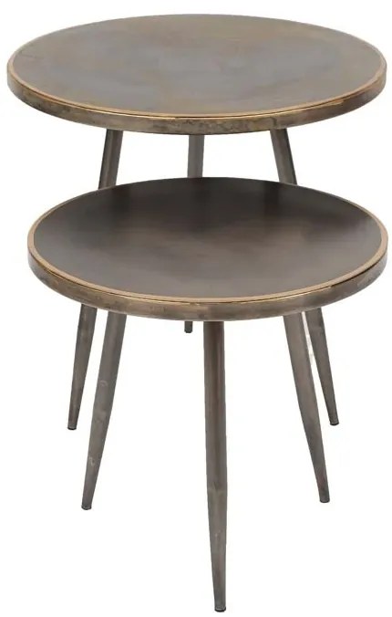 Set 2 masute laterale din metal, cu aspect vintage, Golden edge