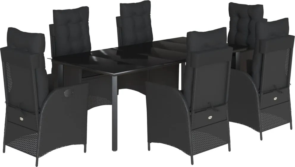 vidaXL Set mobilier de grădină cu perne, 7 piese, negru, poliratan