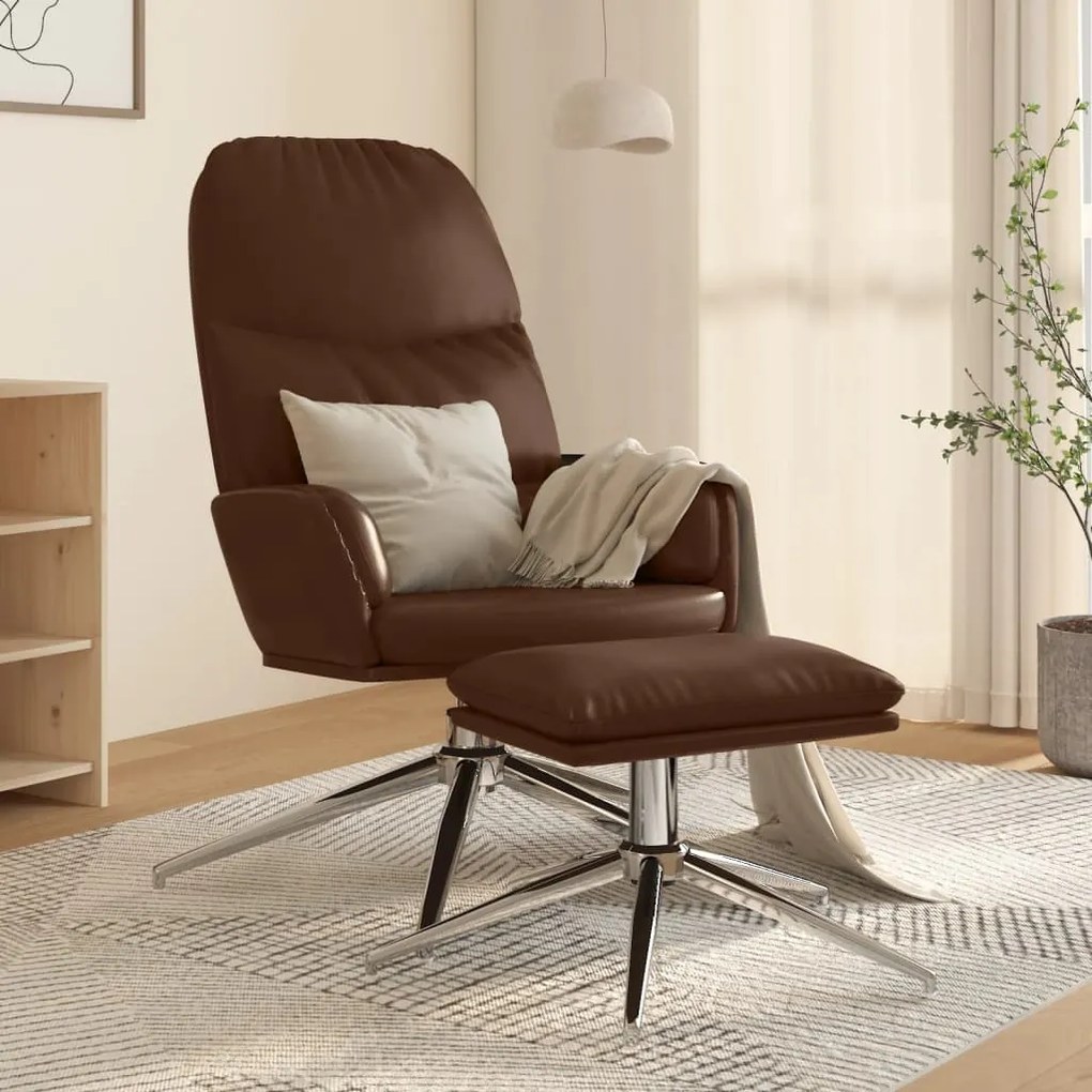 3097372 vidaXL Scaun de relaxare cu taburet, maro lucios, piele artificială