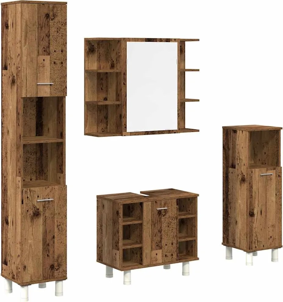 vidaXL Set mobilier de baie, 4 piese, lemn vechi, lemn prelucrat