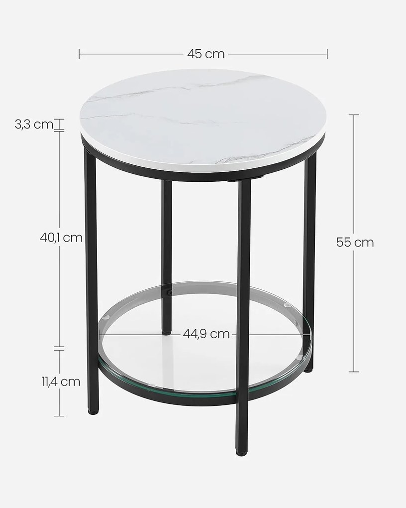 Vasagle Măsuță ERIC cu design de marmură, 45x55cm, negru/alb
