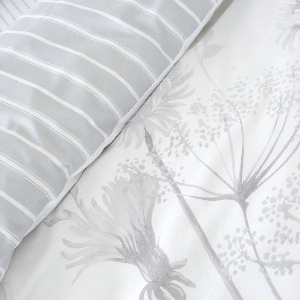 Lenjerie de pat Catherine Lansfield Meadowsweet Floral, 135 x 200 cm, alb - gri