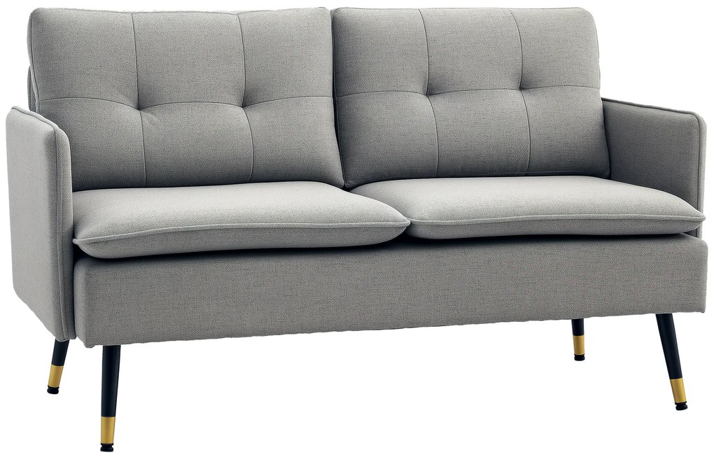 HOMCOM Canapea cu 2 Locuri din Material Textil cu Perne Capitonate, Canapea Modernă cu 2 Locuri cu Picioare din Oțel 139x68x80cm, Gri | Aosom Romania