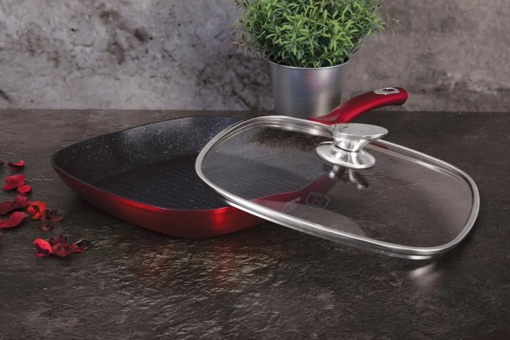 RESIGILAT - Tigaie grill cu capac 28 cm Berlinger Haus Burgundy Metalic Line BH 1613N