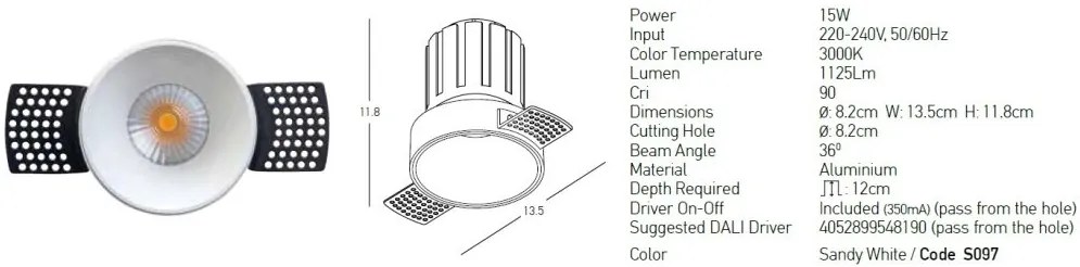 Spot LED incastrabil Trimless alb 15W 3000K