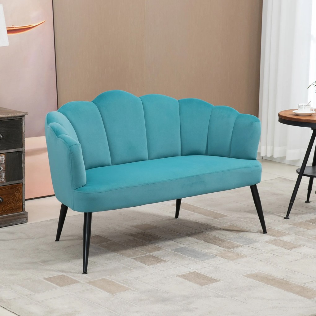 HOMCOM Canapea 132 cm pentru dormitor, mobilier modern din catifea, canapea mica tapitata pentru spatii mici | AOSOM RO