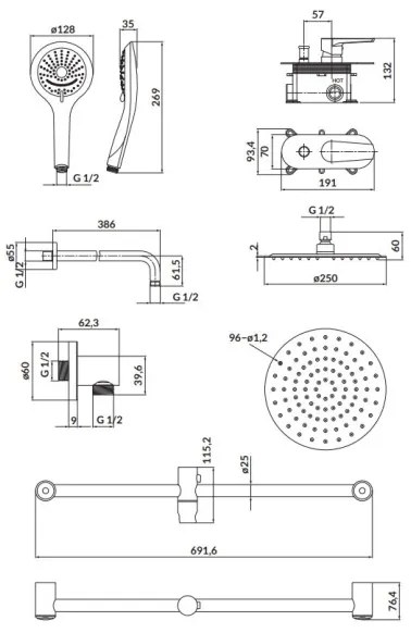 Set de duș cu baterie ascunsă Cersanit S952-011 MODUO crom lucios