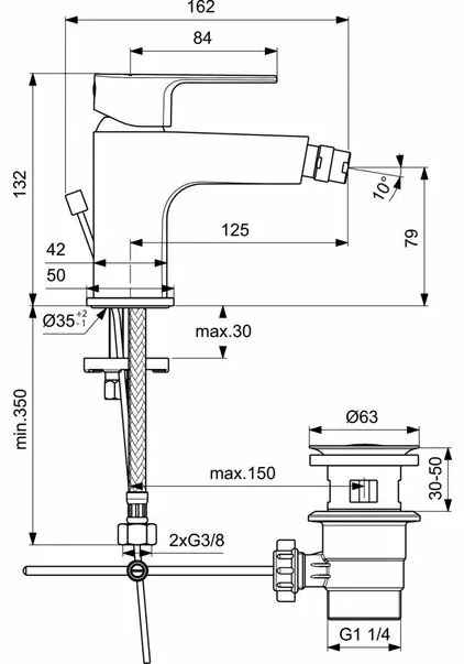 Baterie pentru bideu Ideal Standard Cerafine D cu ventil de plastic