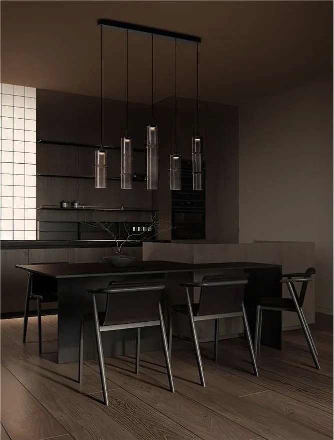 Lustra moderna cu 5 pendule LED, Metal, Sticla, Moca, SANO