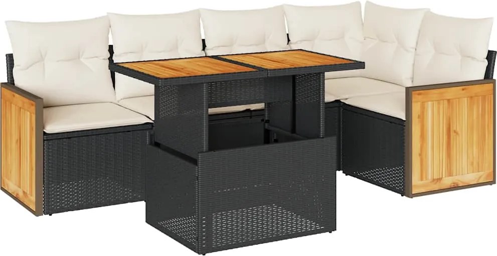 vidaXL Set mobilier grădină perne 6 piese negru poliratan/lemn acacia