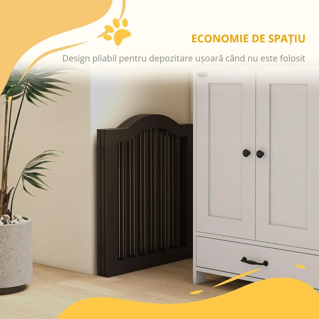 PawHut Barieră Pliabilă pentru Câini cu 3 Secțiuni din Lemn și Picioare, 154,5x29,5x61 cm, Cafeniu | Aosom Romania