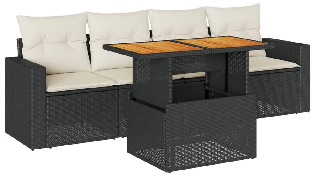 3326982 vidaXL Set mobilier de grădină cu perne, 5 piese, negru, poliratan