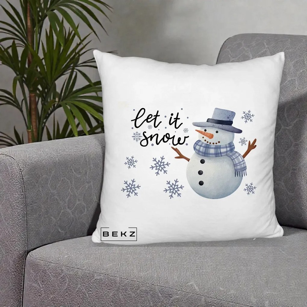 Perna Decorativa Let It Snow Om de Zapada, 40x40 cm, Alb Pufos, Husa Detasabila, Perna Inclusa, BEKZ®