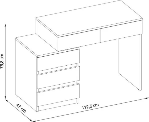 Masuta machiaj cu Oglinda LED si 5 Sertare pentru Cosmetice, Set Masa toaleta 112 cm, Stejar, masuta cosmetica, vanity - SEM510