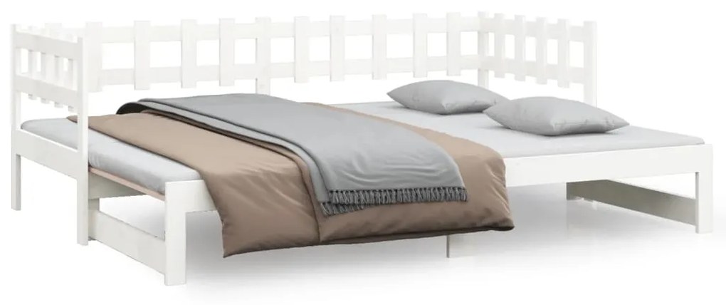 820777 vidaXL Pat de zi extensibil, alb, 2x(90x190) cm, lemn masiv de pin