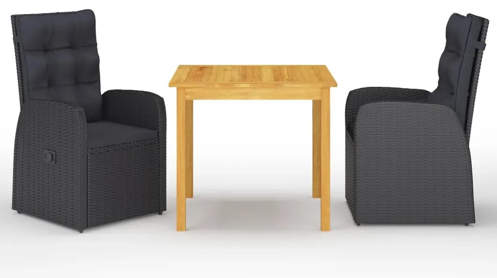 vidaXL Set mobilier de grădină, 3 piese, negru
