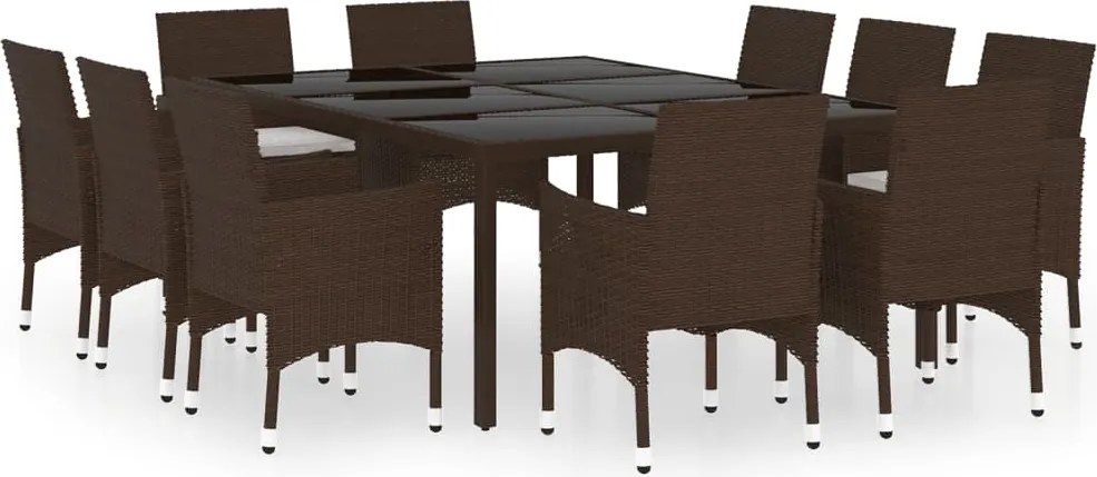 vidaXL Set mobilier de grădină, 11 piese, maro, poliratan