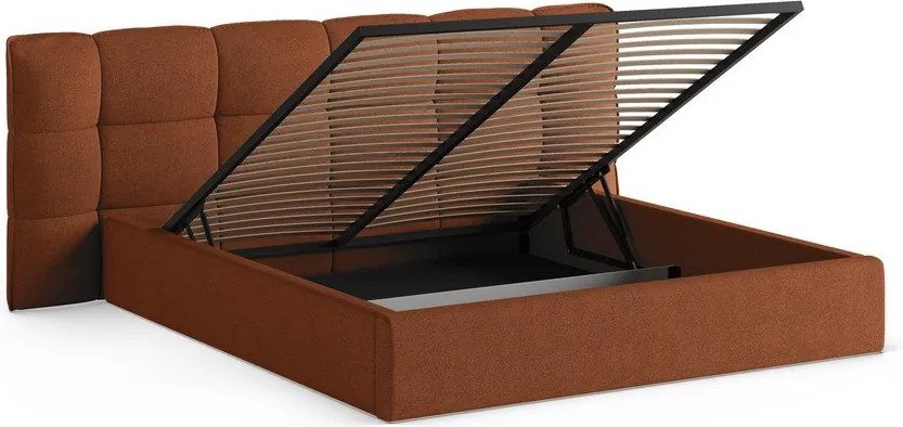 Pat matrimonial cărămiziu tapițat cu spațiu de depozitare cu somieră 180x200 cm Eric – Micadoni