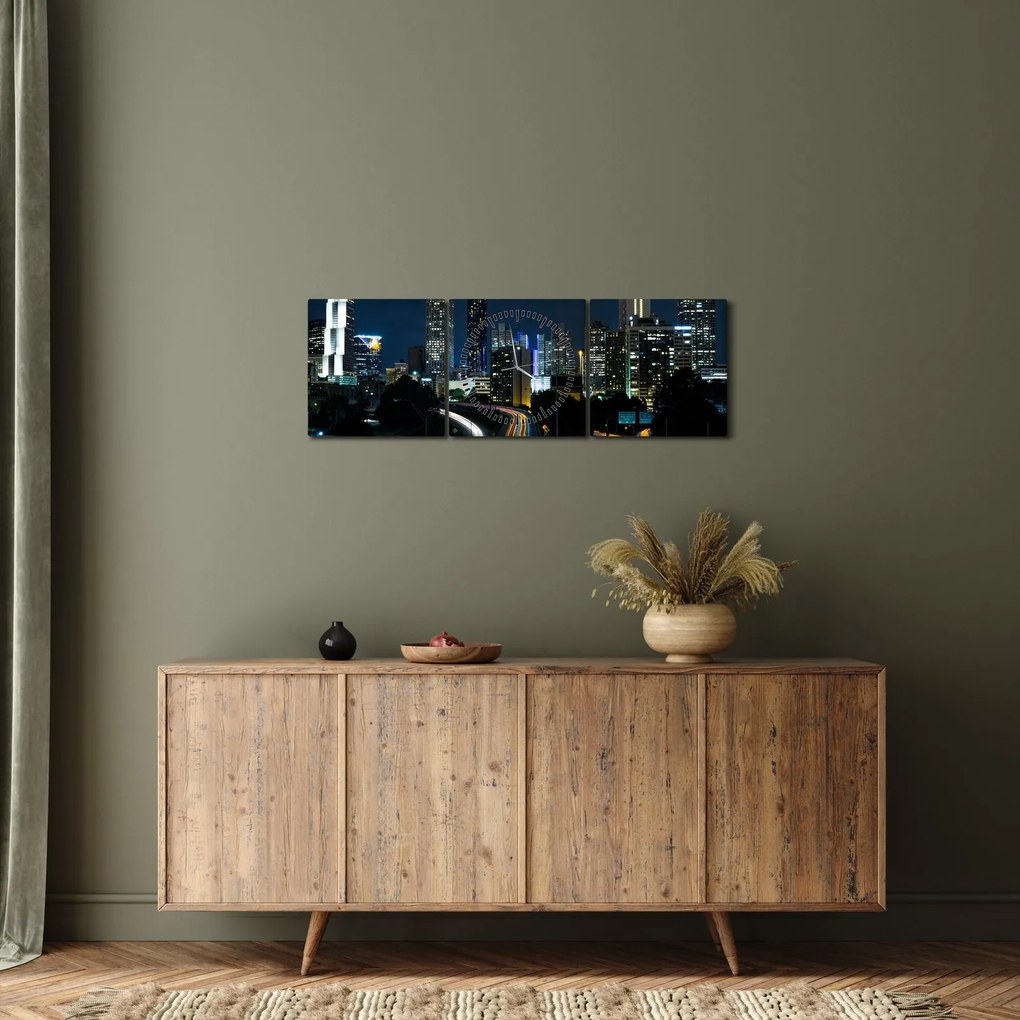 Tabloul metropolei nocturne (cu ceas) (90x30 cm)