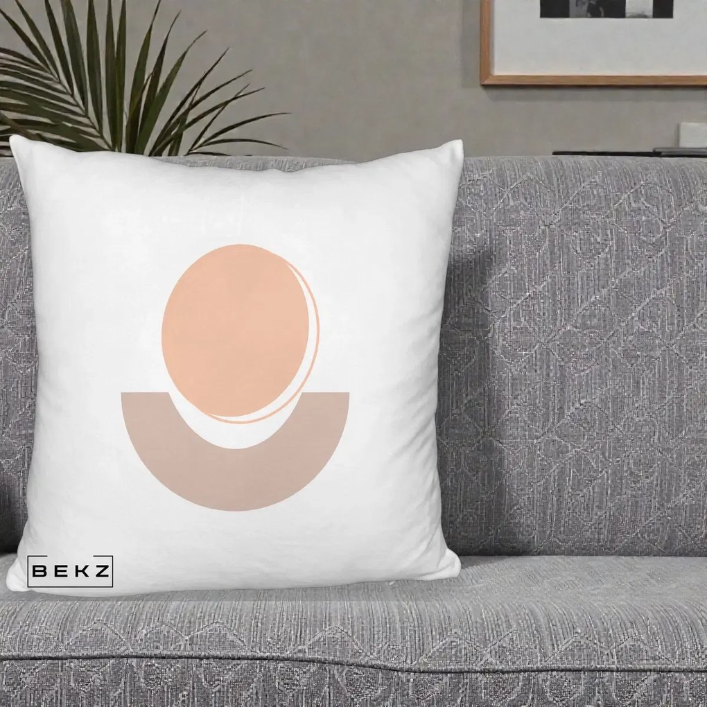 Perna Decorativa Geometric Boho Luna si Disc, 40x40 cm, Alb Pufos, Husa Detasabila, Perna Inclusa, BEKZ®