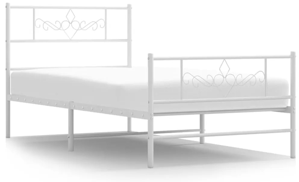 Cadru de pat metalic cu tablie de cap/picioare, alb, 75x190 cm