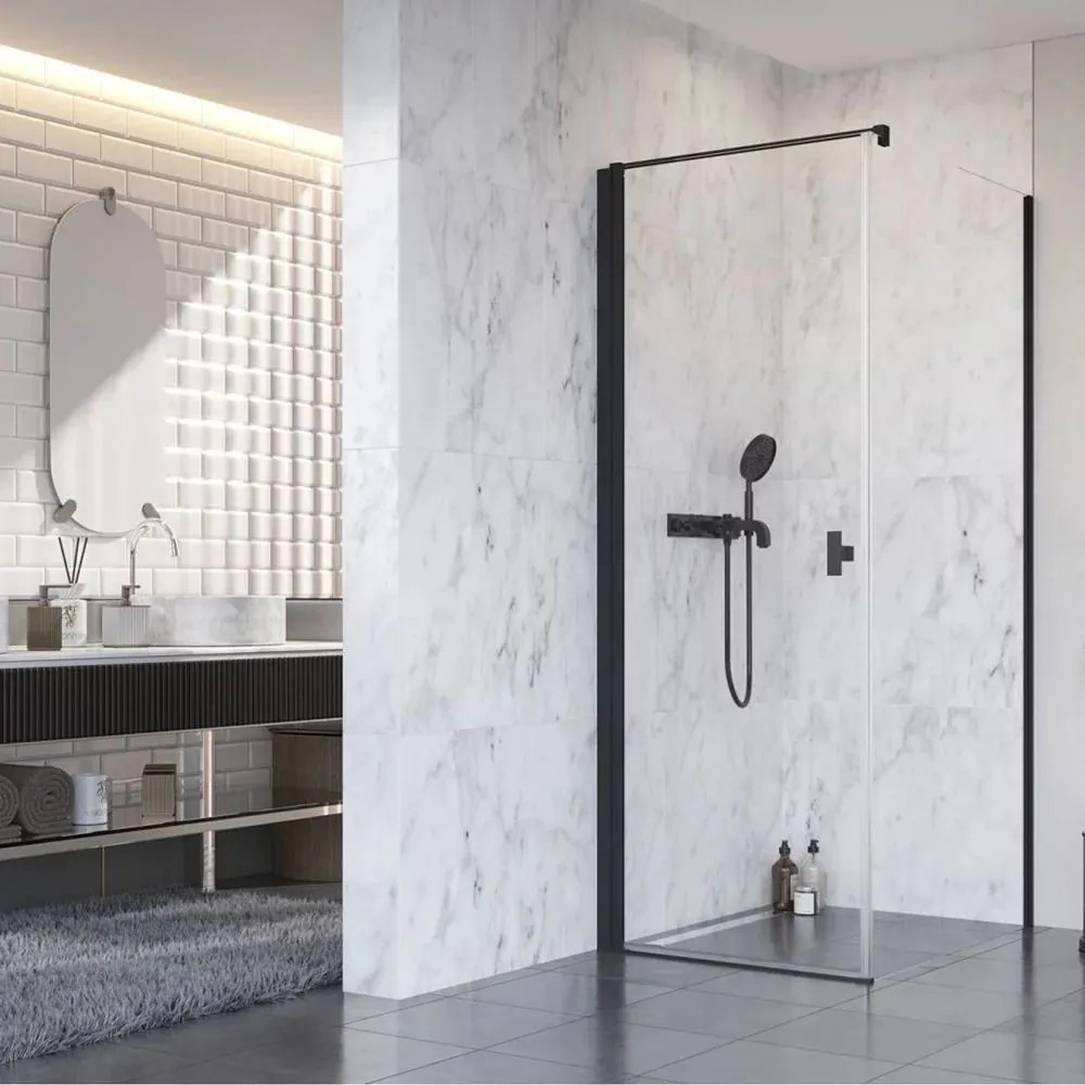 Cabina de dus dreptunghiulara cu usa batanta Radaway Nes KDJ I 90x80 cm finisaj negru mat-transparent stanga