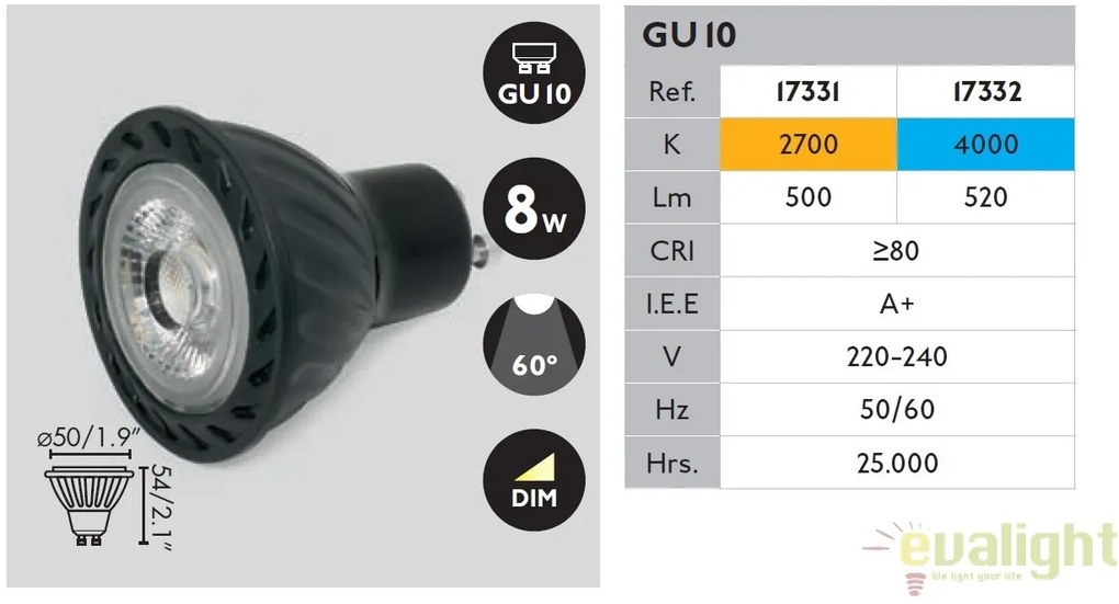 BEC LED GU10 8W 4000K dimabil lumina neutra 17332