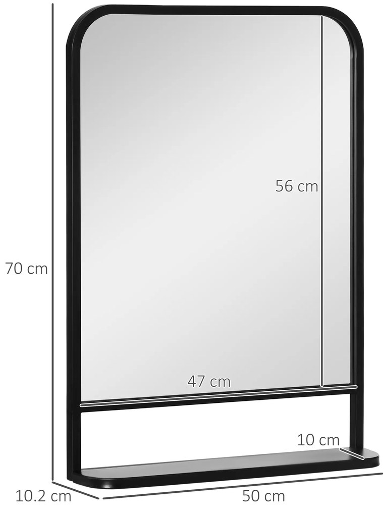 HOMCOM Oglinda de perete patrata moderna cu raft de depozitare, oglinzi 70 x 50 cm pentru sufragerie, dormitor, negru | Aosom Romania