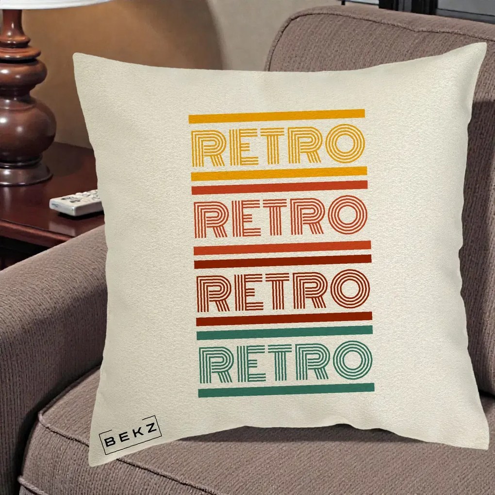 Perna Decorativa RETRO Text Multicolor, 40x40 cm, Ecru, Husa Detasabila, Perna Inclusa, BEKZ®