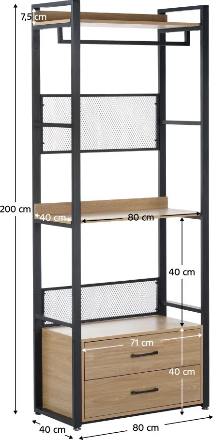 Etajeră cu sertare, stejar/negru, KILOS NEW TIP 1