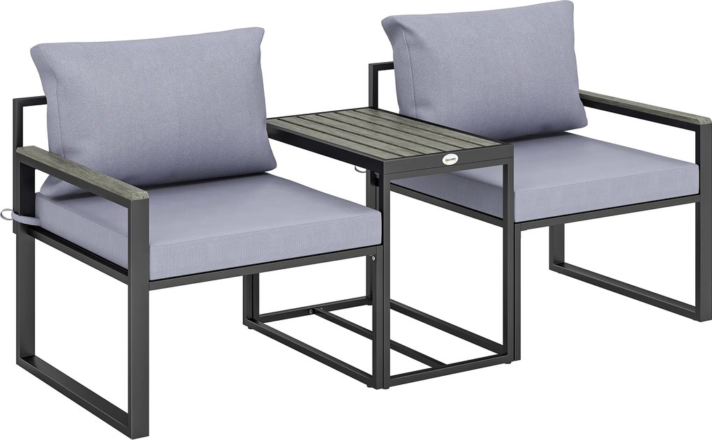 Outsunny Set Bistro Grădină 3 Piese pentru 2 Persoane, Masă și Scaune Exterior cu Șezut Textilen și Perne, Gri | Aosom Romania