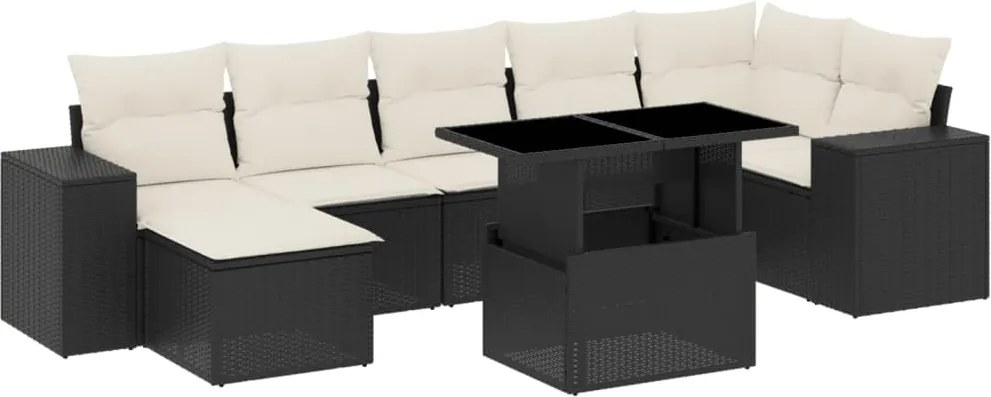 vidaXL Set mobilier de grădină cu perne, 8 piese, negru, poliratan