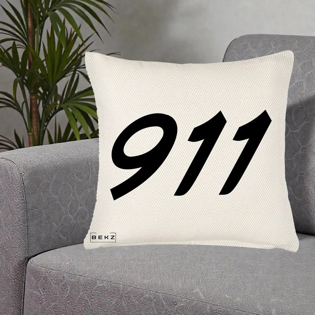 Perna Personalizata 911 Bold, 40x40 cm, Crem Reliefat, Husa Detasabila, Perna Inclusa, BEKZ®