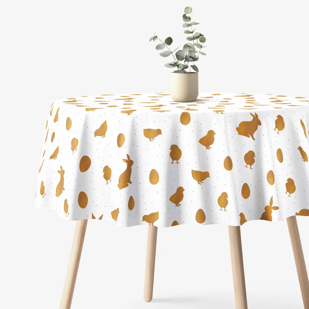 Goldea față de masă 100% bumbac solid - simboluri aurii de paște - rotundă Ø 120 cm