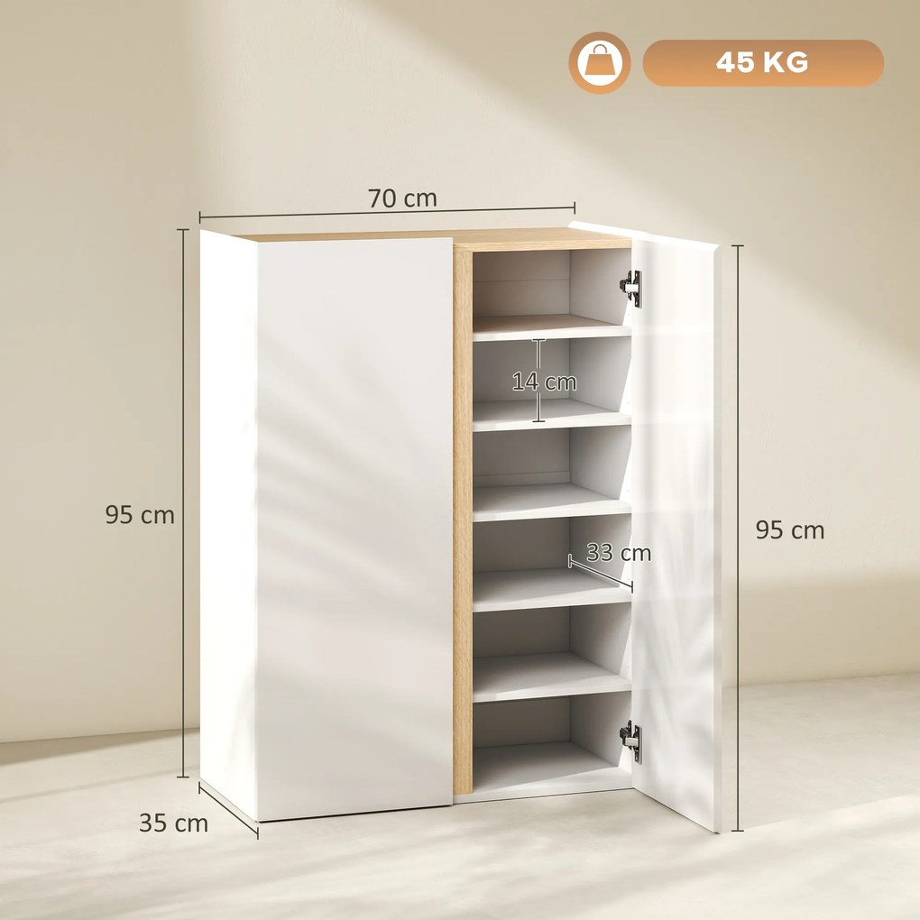 HOMCOM Chiosc pentru pantofi cu funcție de închidere blândă, design cu 6 niveluri fără mânere, susține până la 18 perechi, pentru hol, zona de intrare, lemn, Alb | Aosom Romania