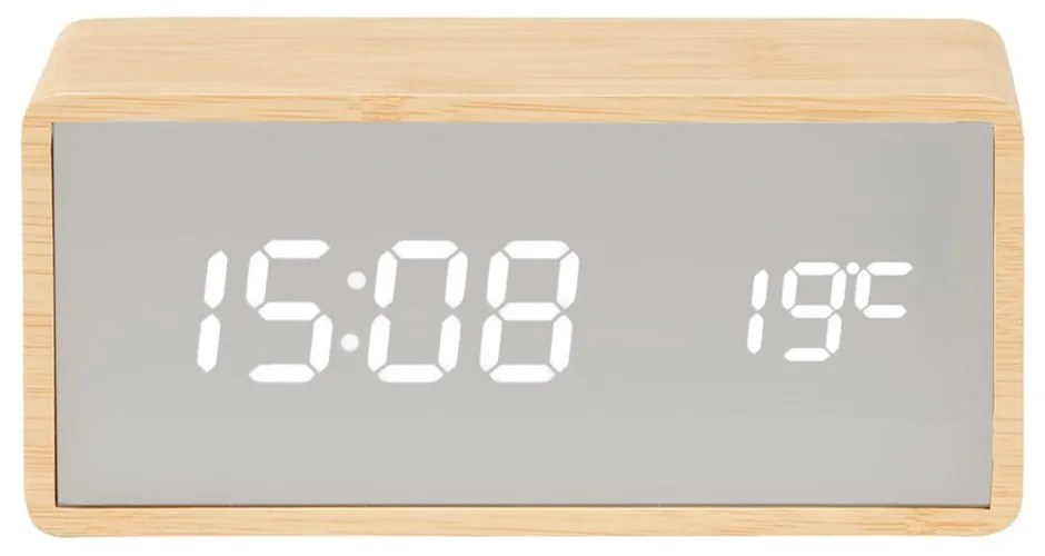 Ceas deșteptător cu LED cu aspect de lemn Karlsson Mirror, argintiu